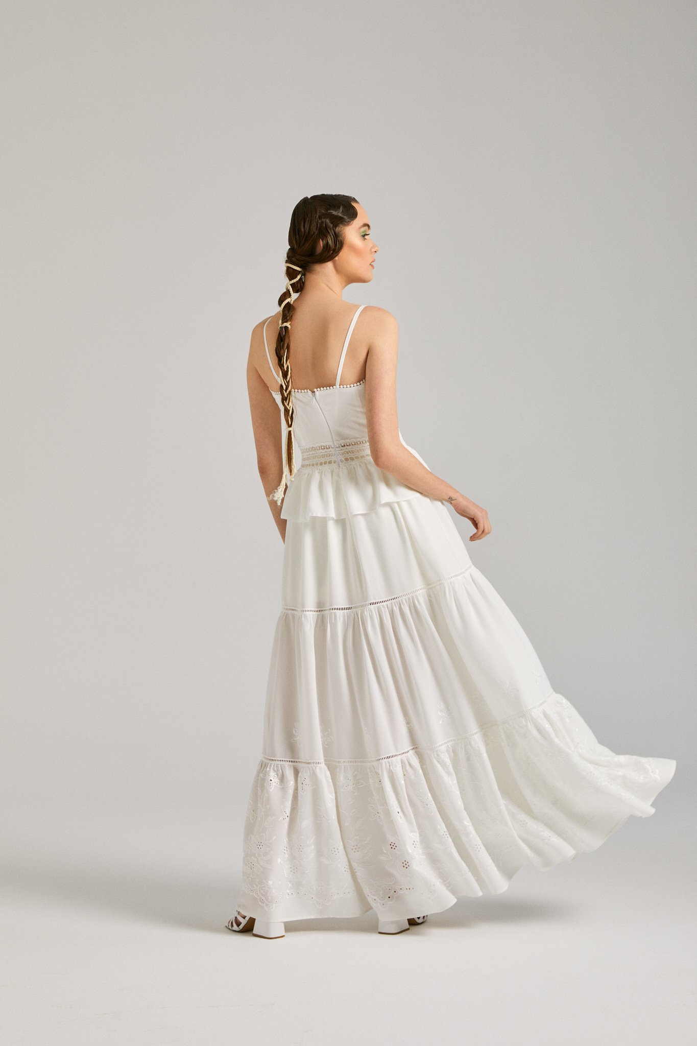 Rina, Yazlık, Uzun Elbise, Keten Elbise, Askılı Elbise, Maksi boy, Yırtmaçlı, Keten Kumaş, Dantel