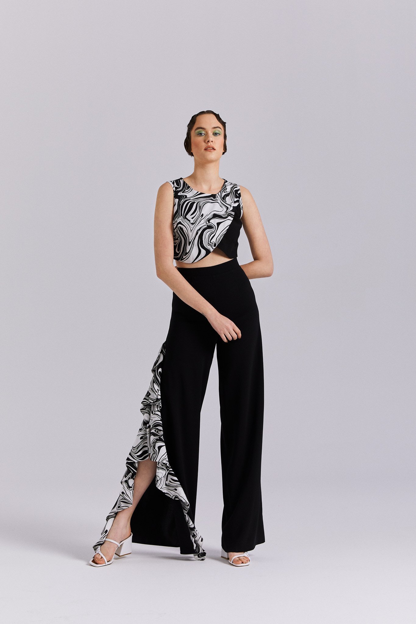 Hayat, Pantolon Bluz Takım, Yazlık, Siyah Beyaz Takım, Yırtmaçlı Pantolon, Yazlık Günlük Takım