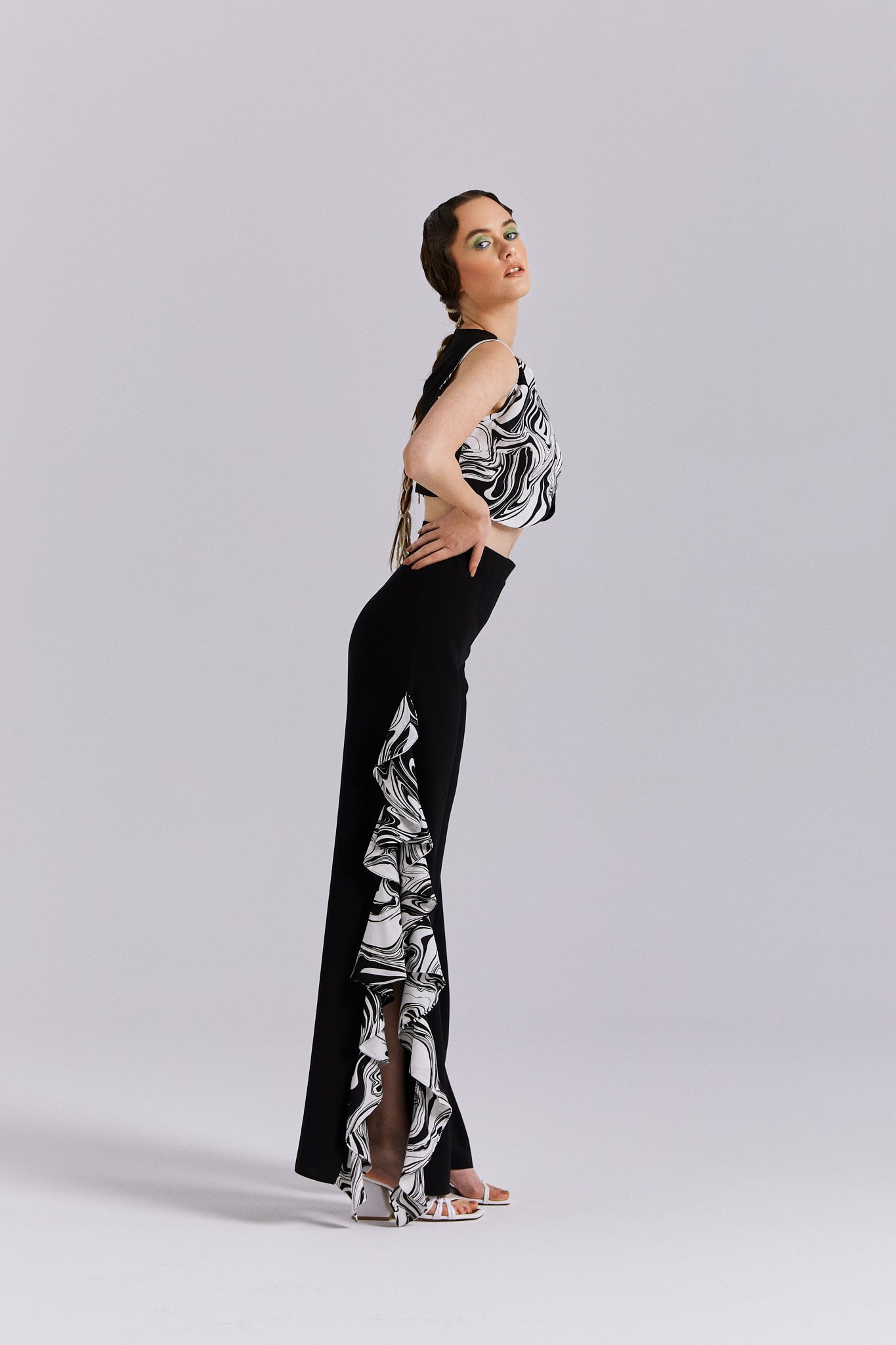 Hayat, Pantolon Bluz Takım, Yazlık, Siyah Beyaz Takım, Yırtmaçlı Pantolon, Yazlık Günlük Takım