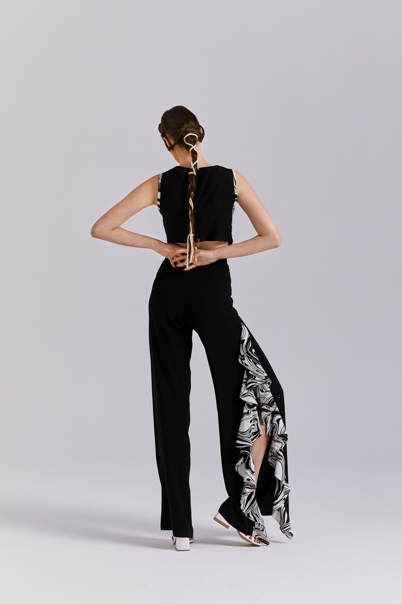 Hayat, Pantolon Bluz Takım, Yazlık, Siyah Beyaz Takım, Yırtmaçlı Pantolon, Yazlık Günlük Takım