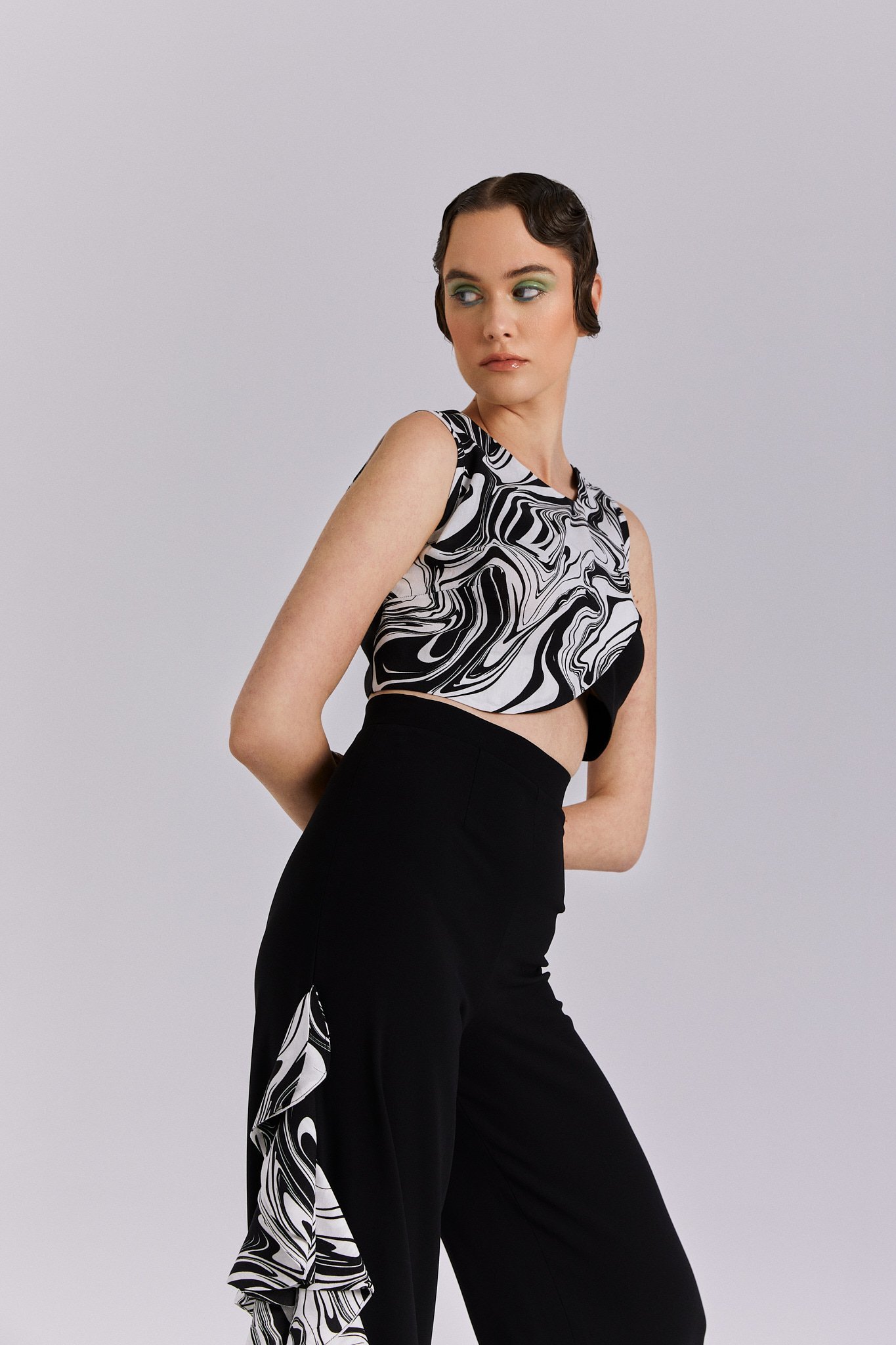 Hayat, Pantolon Bluz Takım, Yazlık, Siyah Beyaz Takım, Yırtmaçlı Pantolon, Yazlık Günlük Takım