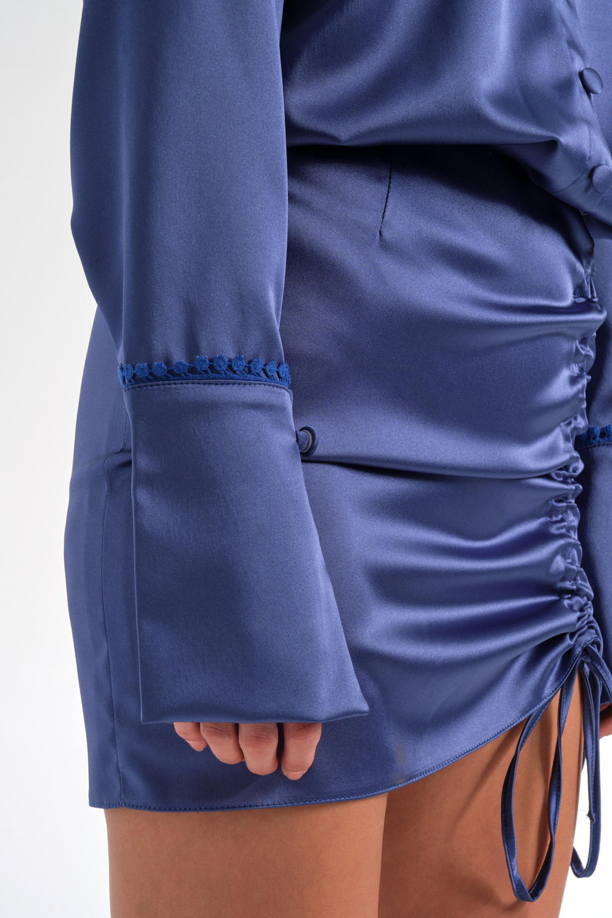 Kate, Gece Mavisi Şömiziye Yaka Saten Elbise