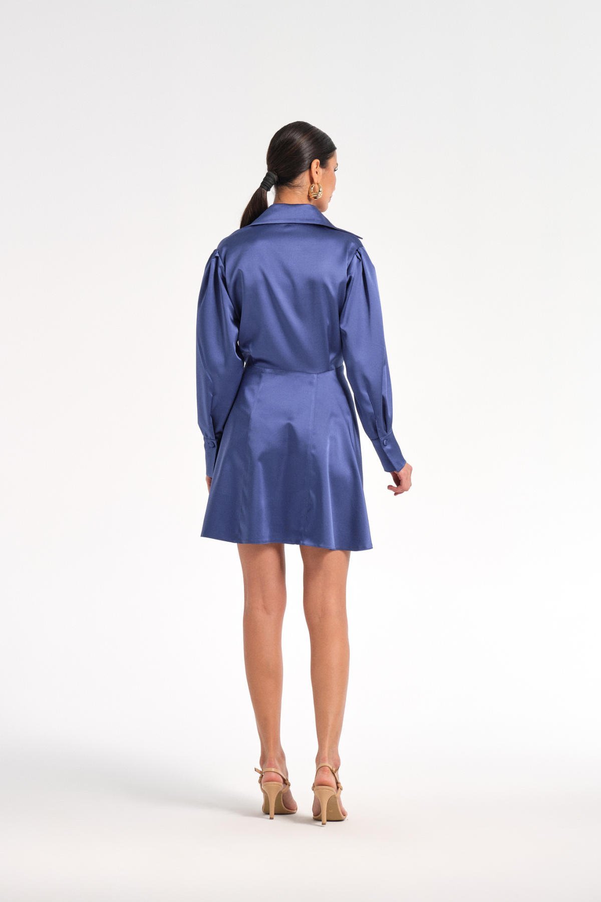 Afra, Gece Mavisi Erkek Yaka Gömlek Elbise