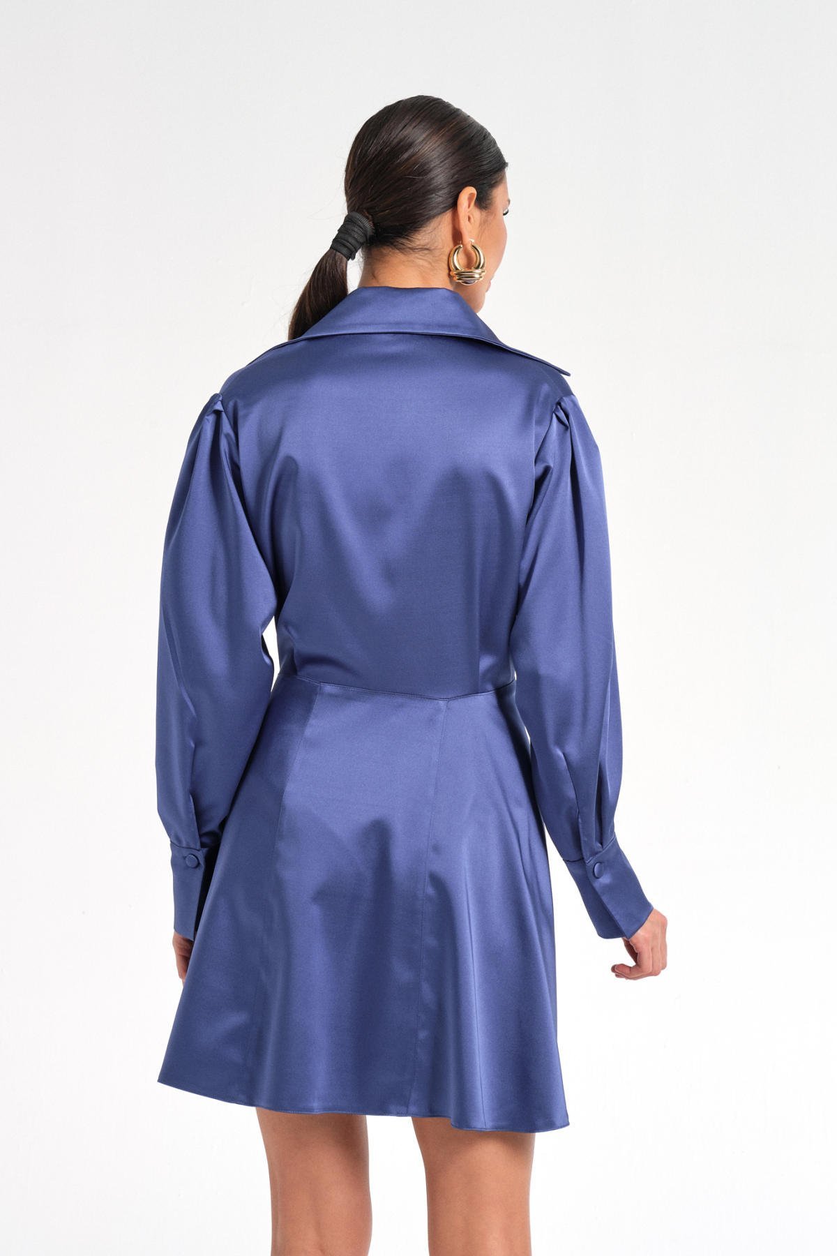 Afra, Gece Mavisi Erkek Yaka Gömlek Elbise