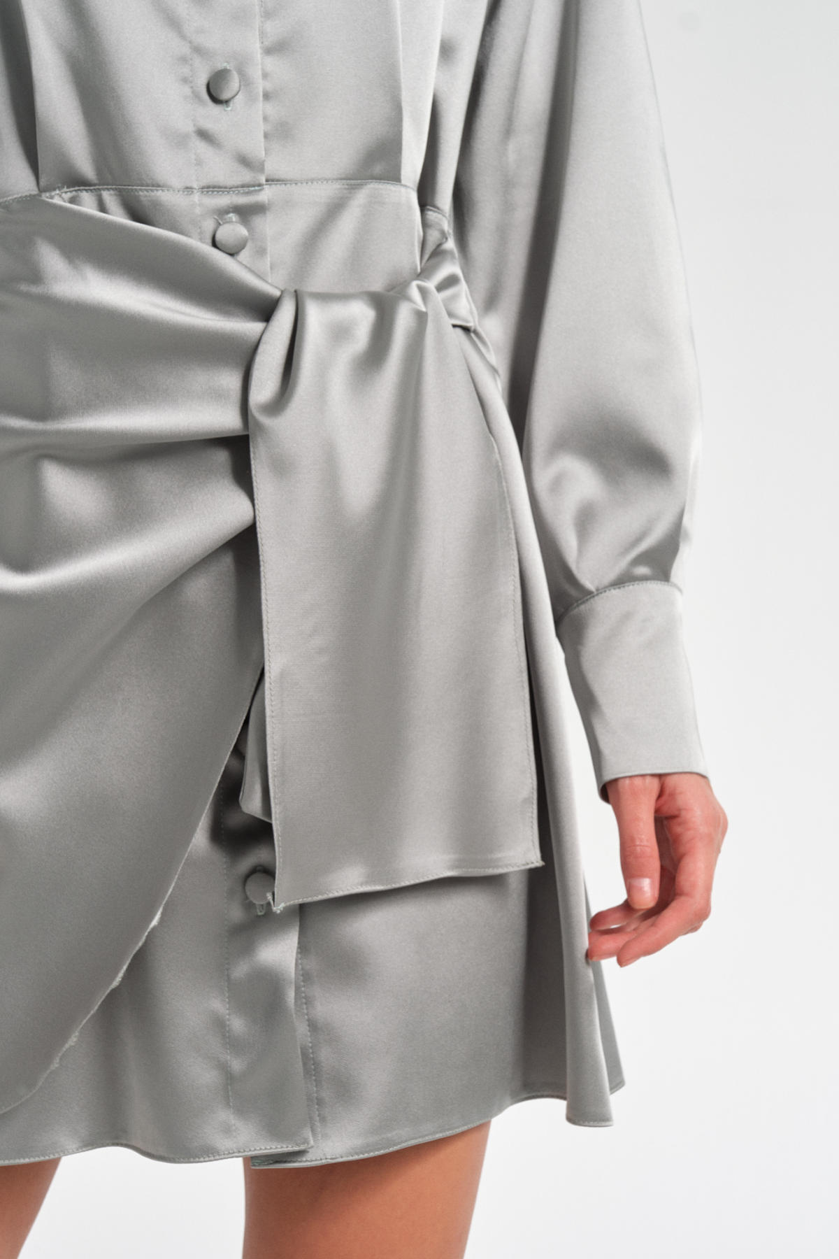 Nil, Su Yeşili Saten Gömlek Elbise