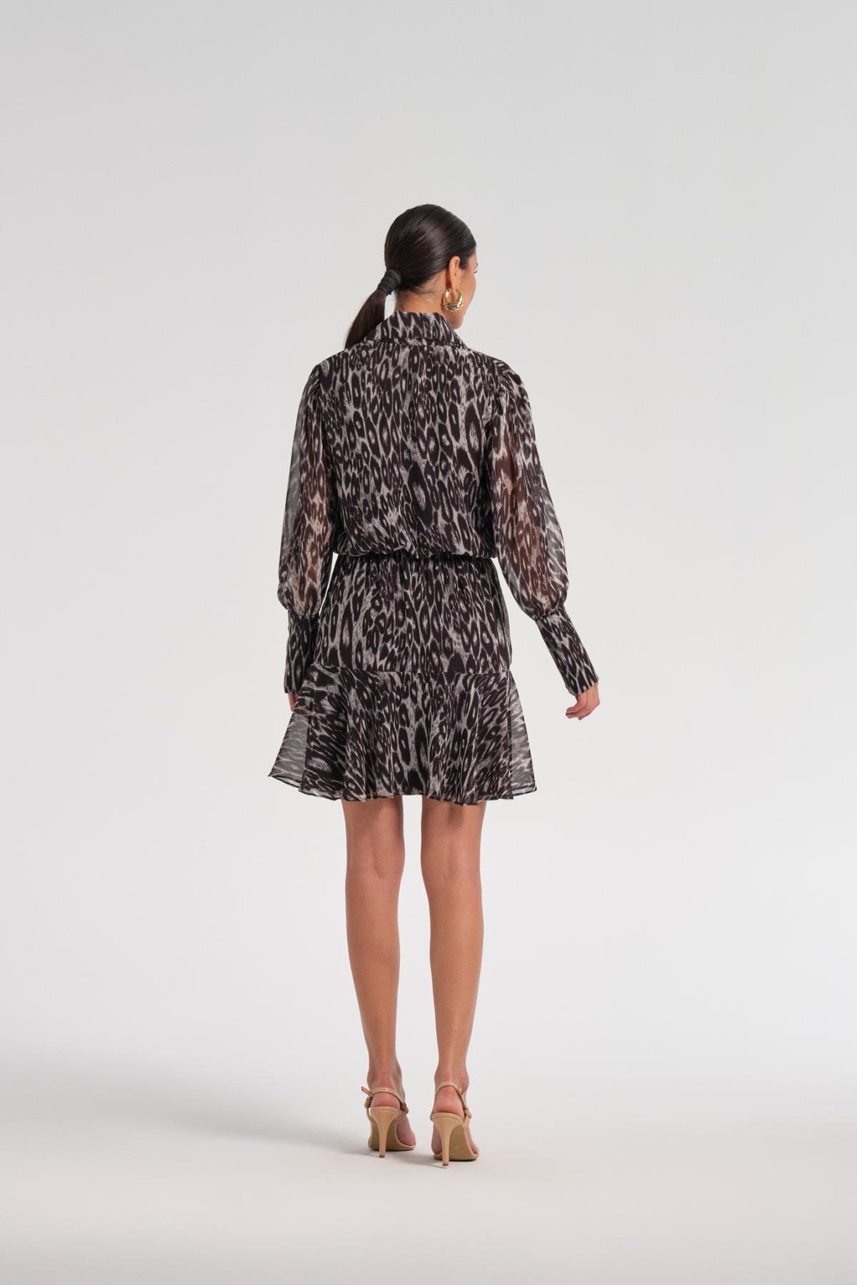 Leopar Şifon Erkek Yaka Gömlek Elbise