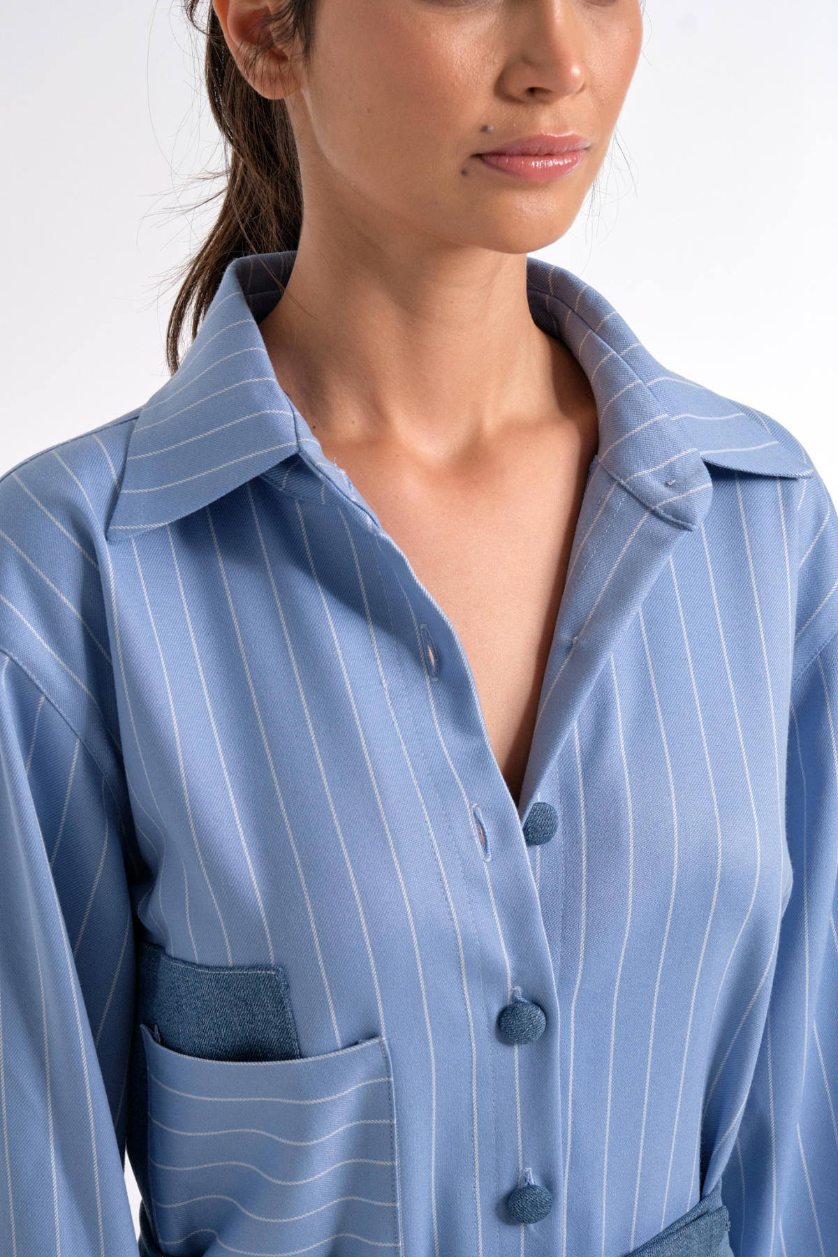 Mavi Çizgili Gömlek Elbise