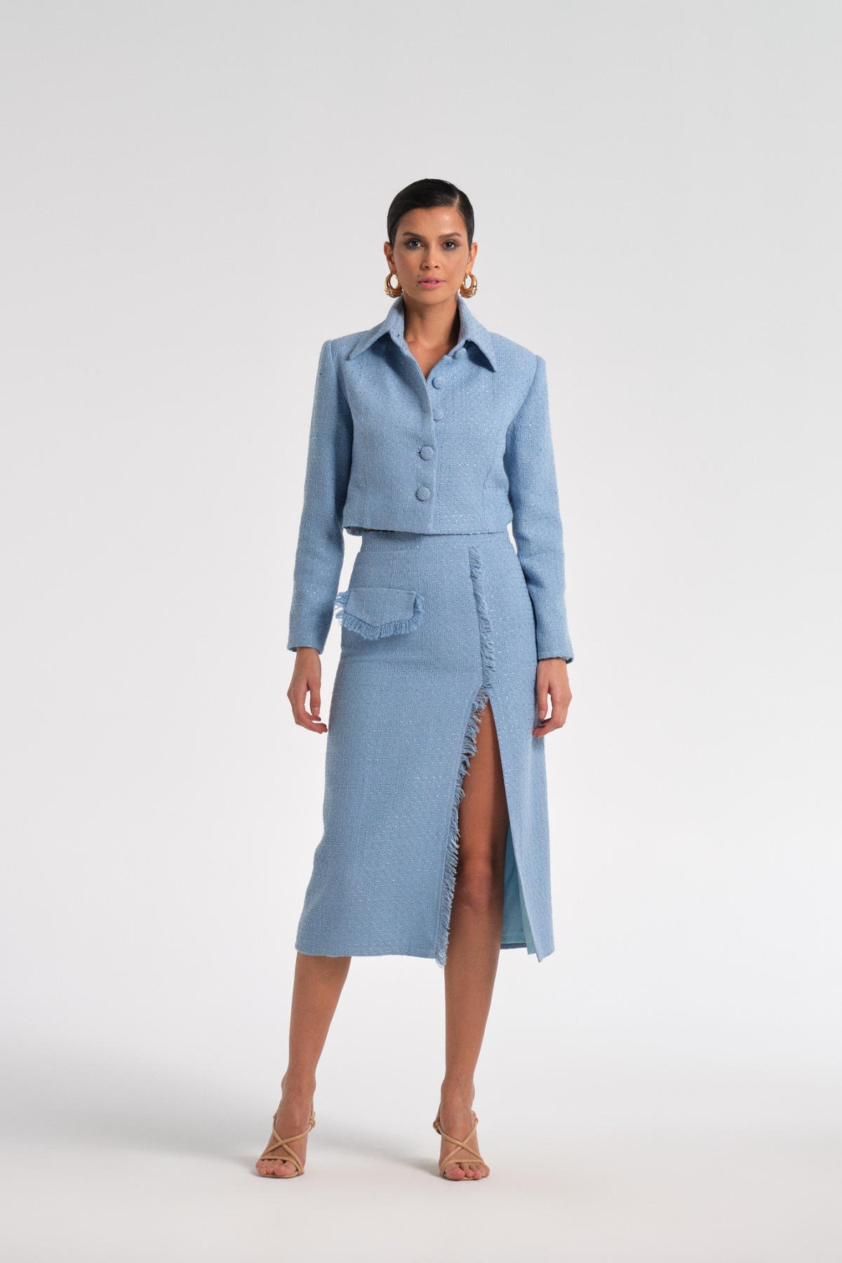 Mavi Crop Tüvit Ceket