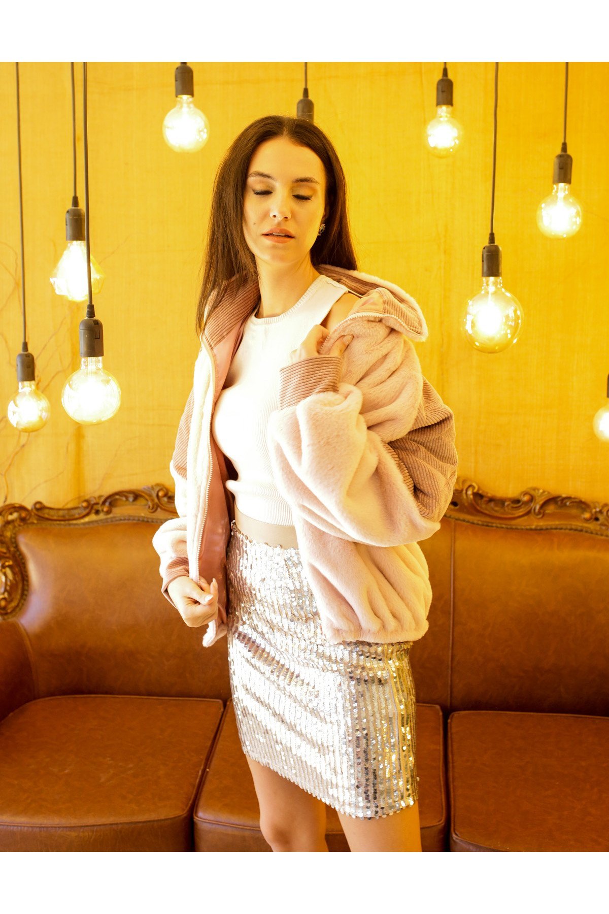 Pembe Bomber Peluş Ceket