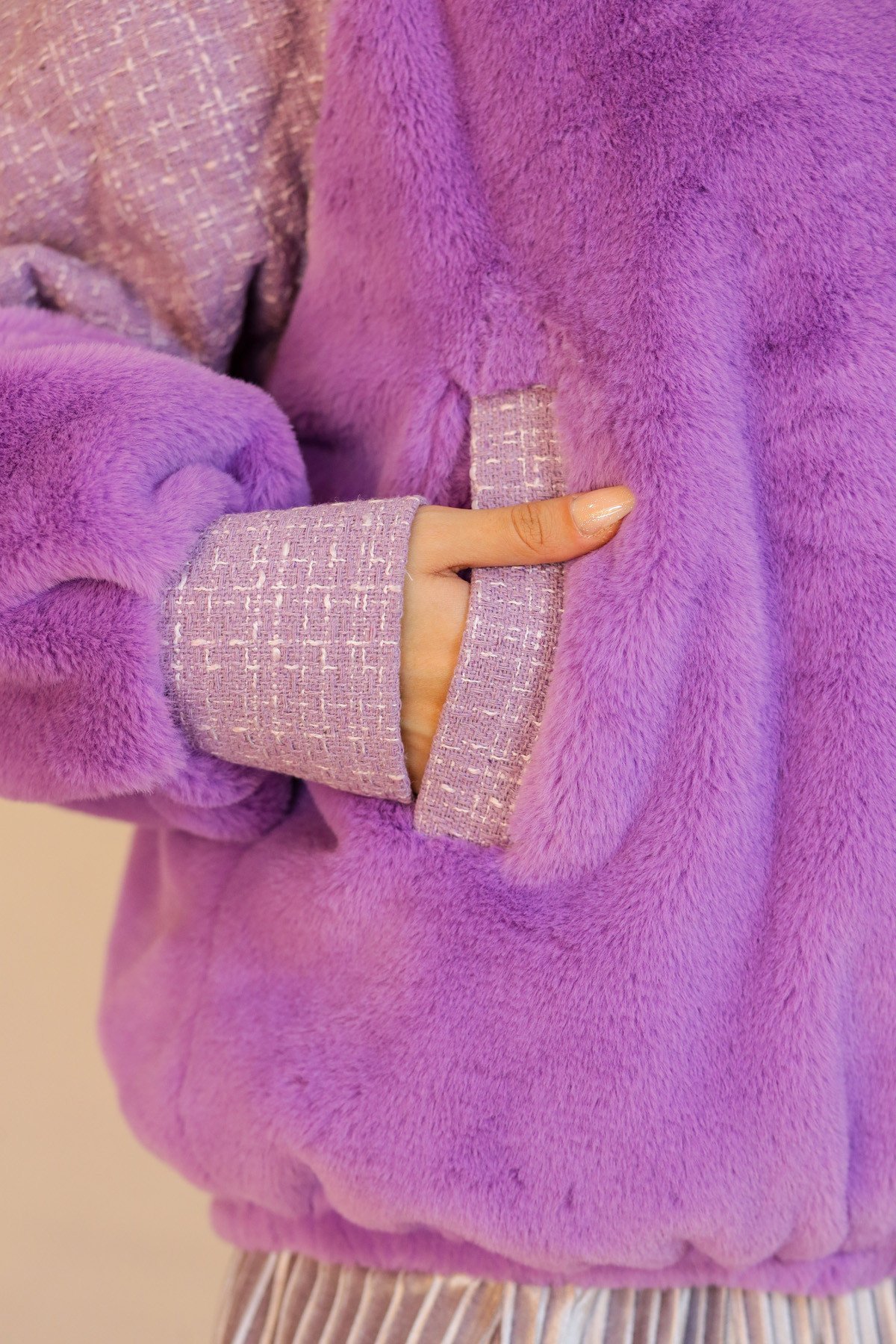 Mor Peluş Bomber Ceket
