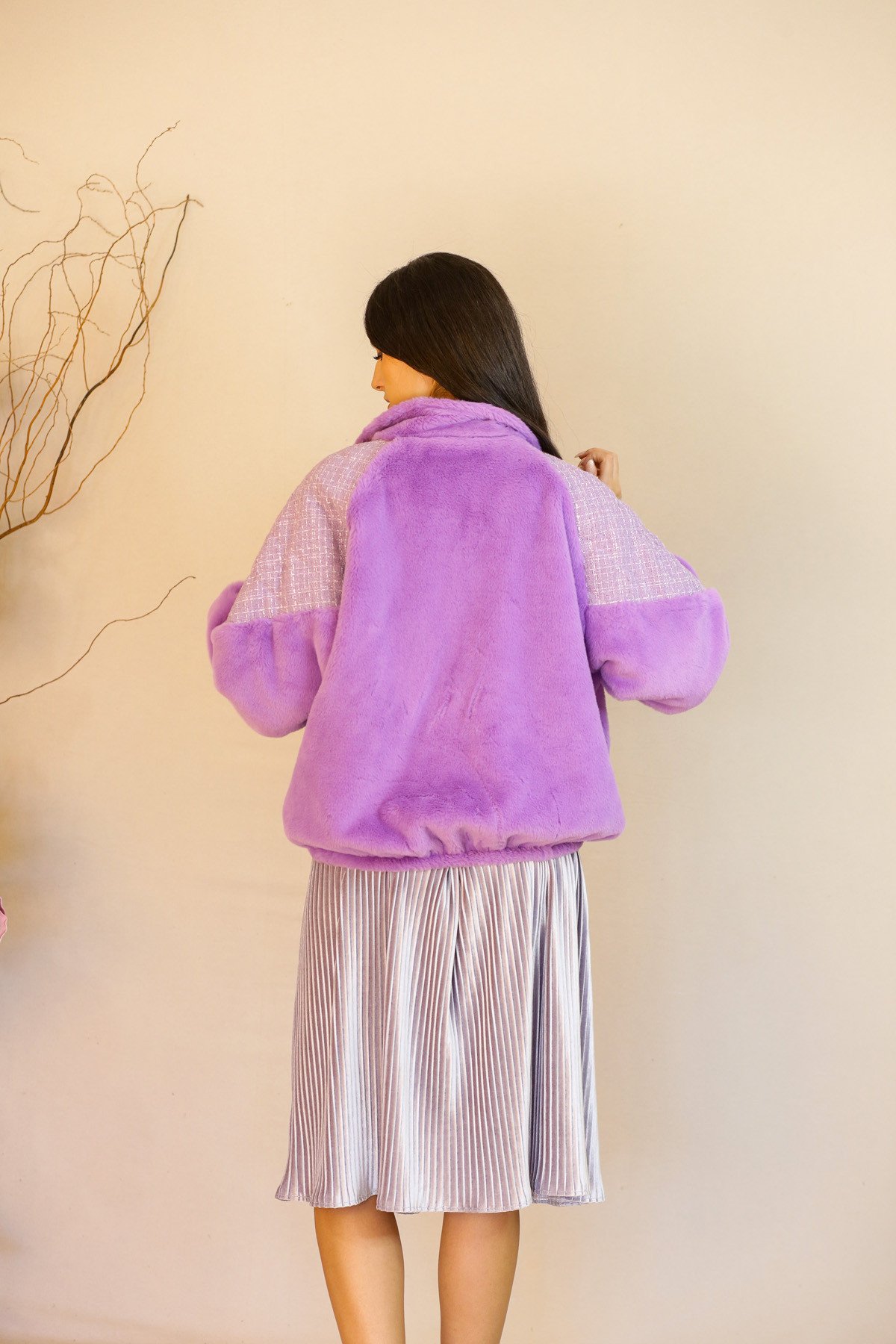 Mor Peluş Bomber Ceket