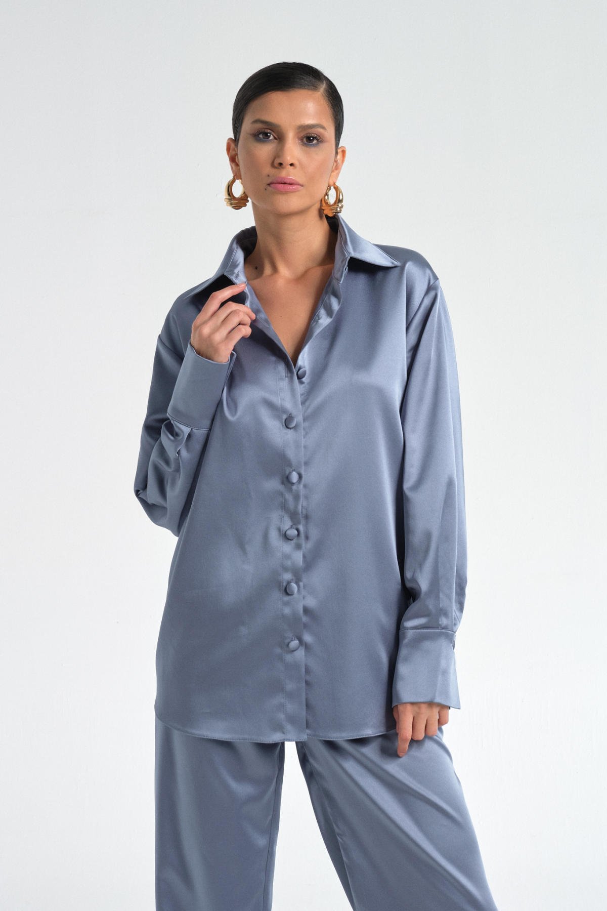 İndigo Shirt, Çivit Mavisi Saten Gömlek