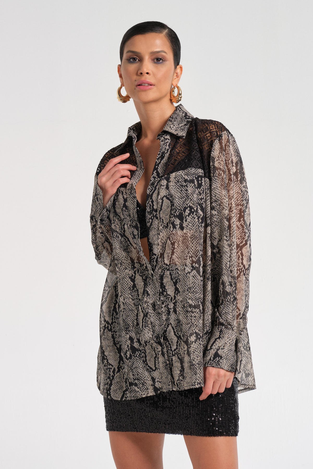 Leopar Şifon Gömlek