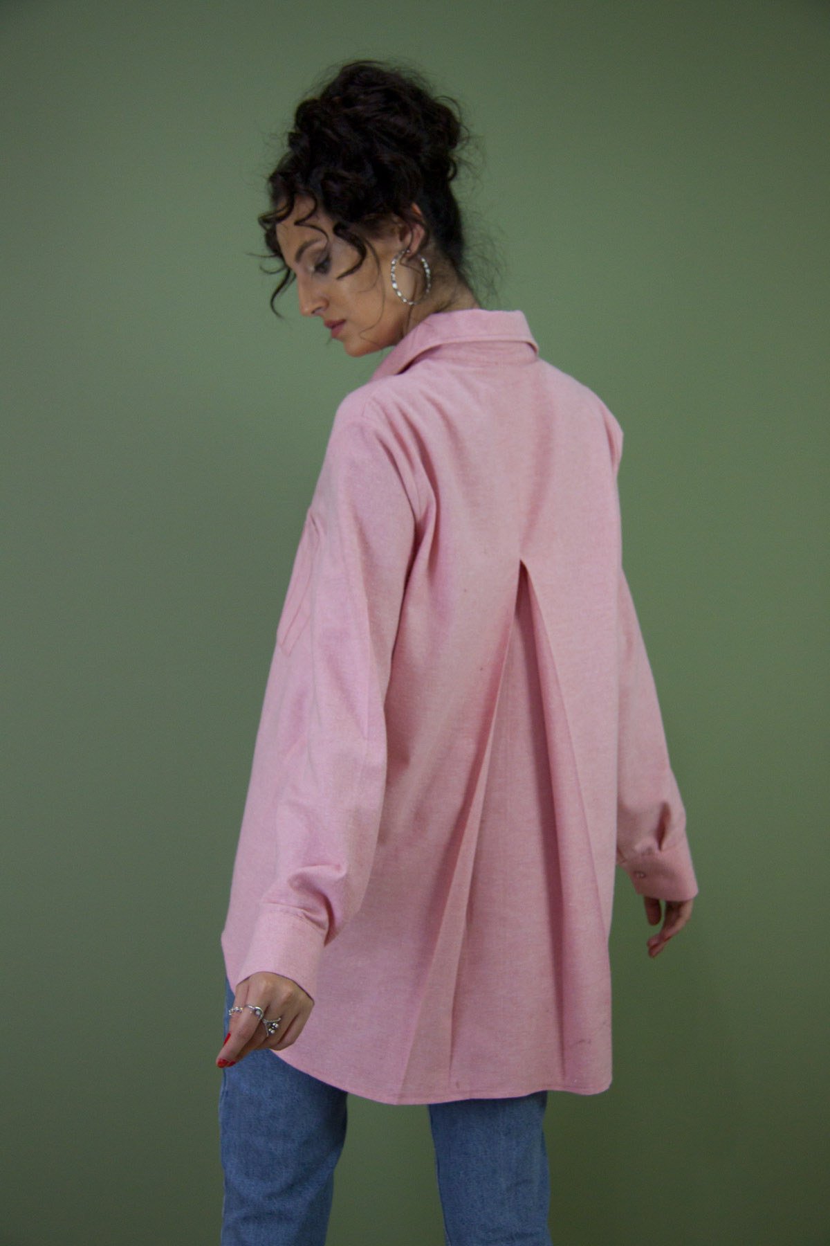 Pembe Oduncu Kumaş Taşlı Gömlek