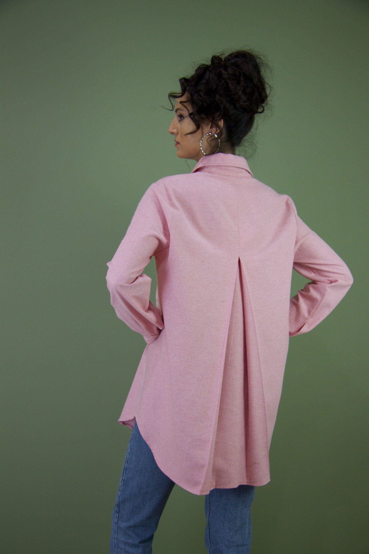 Pembe Oduncu Kumaş Taşlı Gömlek