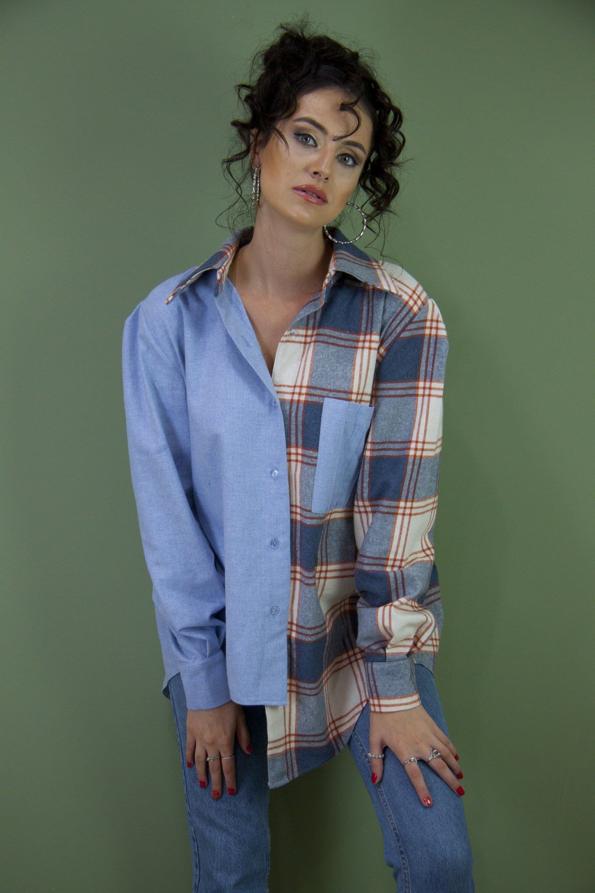 Mavi Kareli Kontrast Oduncu Kumaş Gömlek