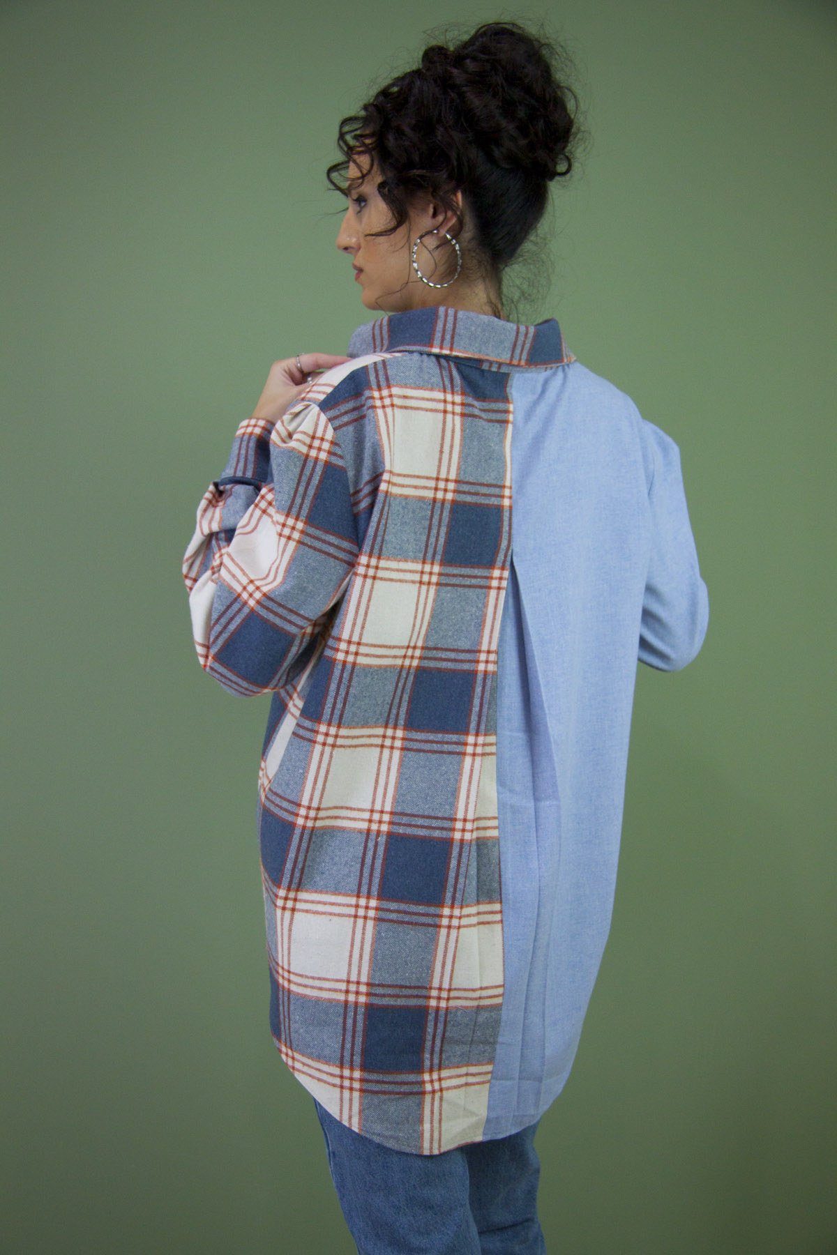 Mavi Kareli Kontrast Oduncu Kumaş Gömlek