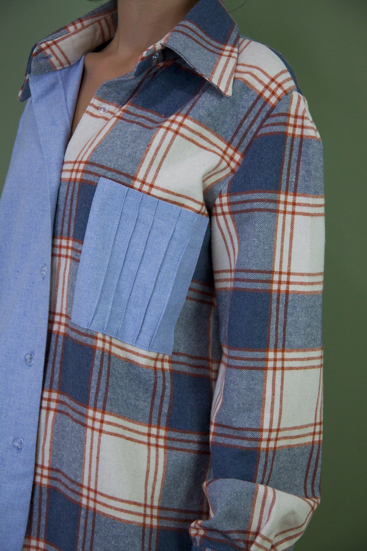 Mavi Kareli Kontrast Oduncu Kumaş Gömlek