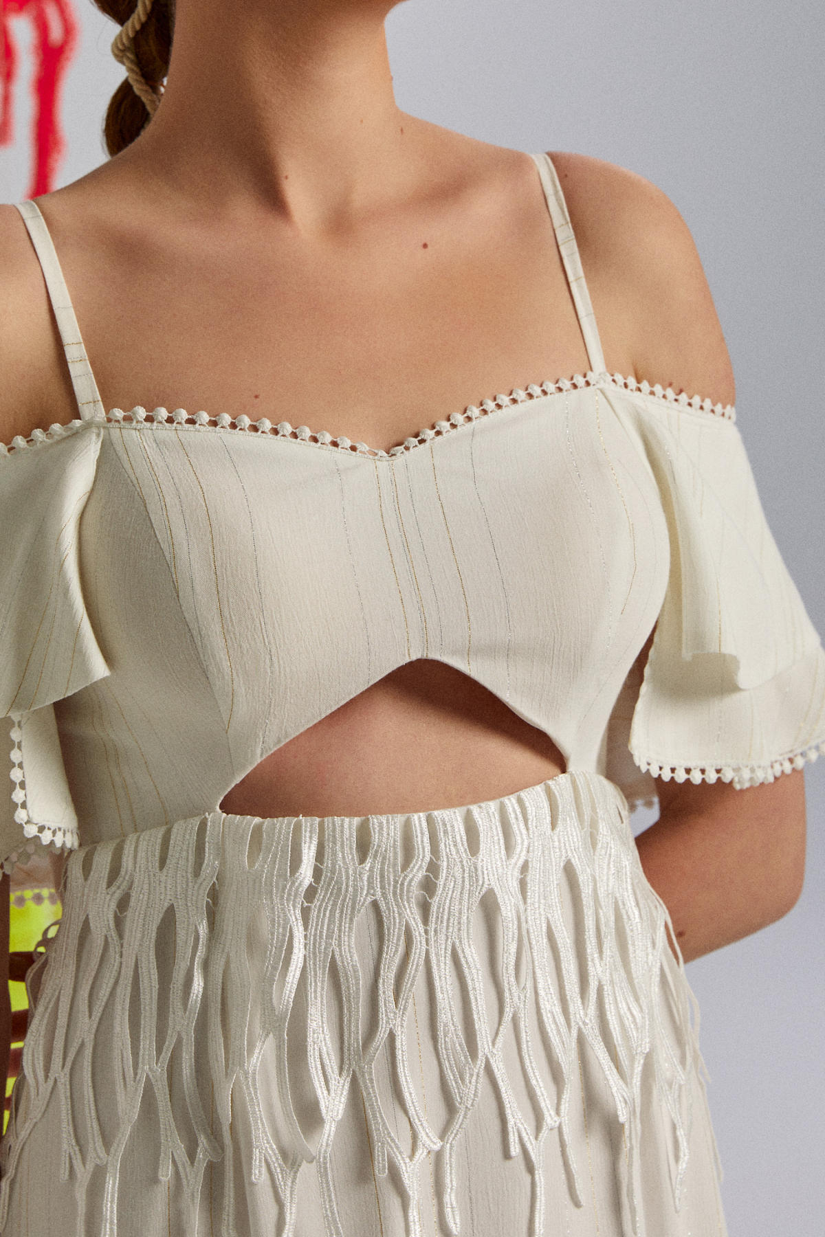 Finger Coral, Bel Dekolteli, Spagetti Askılı, Mercan Detaylı, Maksiboy, Yazlık Elbise