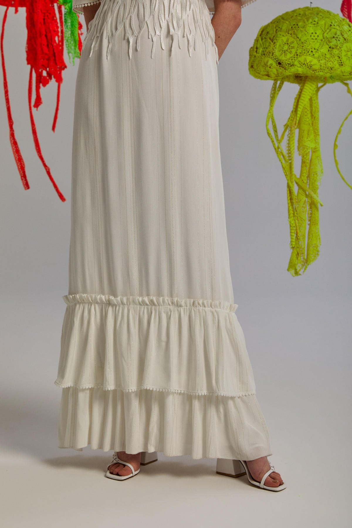 Finger Coral, Bel Dekolteli, Spagetti Askılı, Mercan Detaylı, Maksiboy, Yazlık Elbise