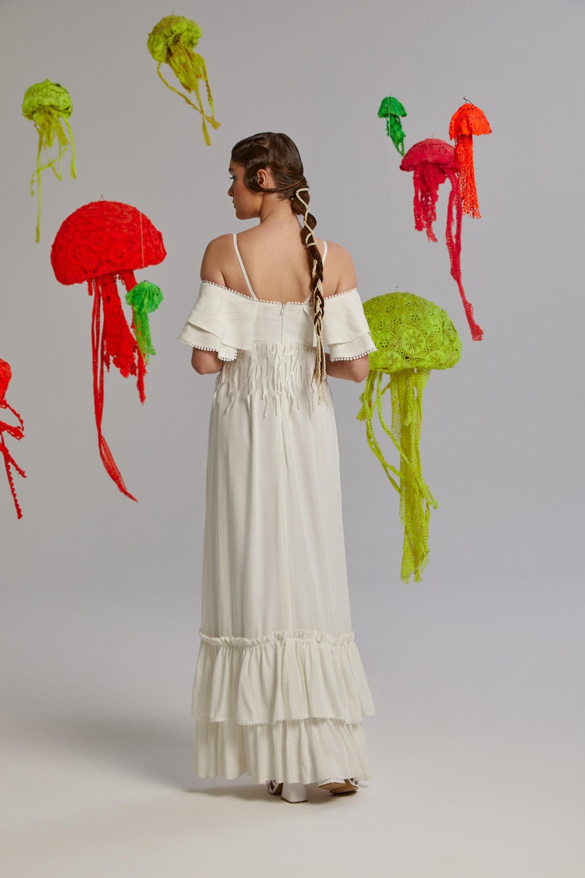 Finger Coral, Bel Dekolteli, Spagetti Askılı, Mercan Detaylı, Maksiboy, Yazlık Elbise