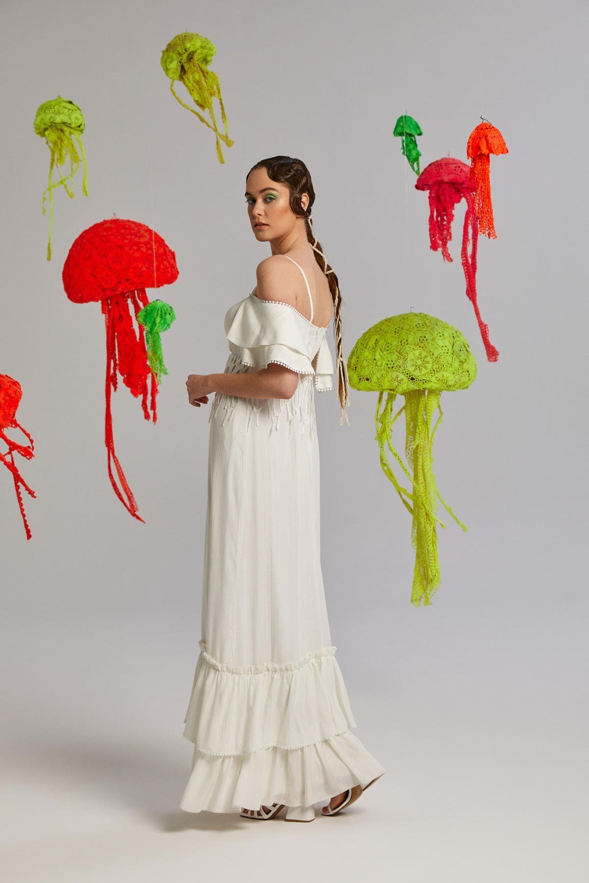 Finger Coral, Bel Dekolteli, Spagetti Askılı, Mercan Detaylı, Maksiboy, Yazlık Elbise