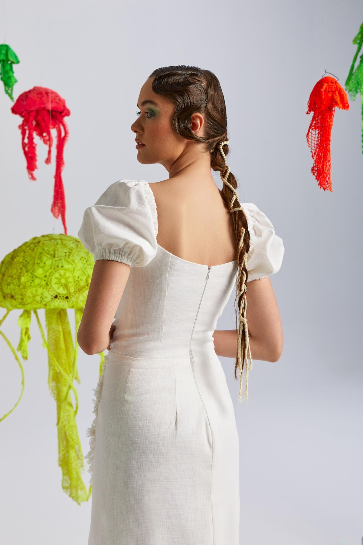 Soft, Keten, Balon Kol, Midiboy, Derin Yırtmaç, Yazlık Elbise