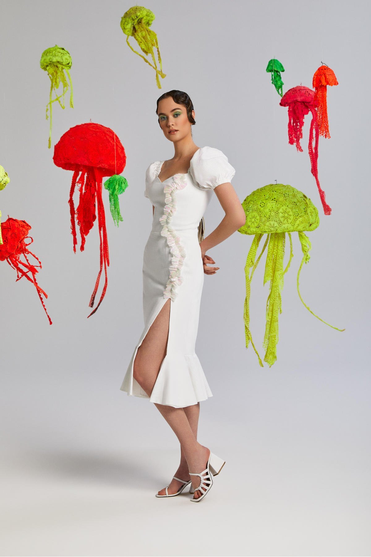 Soft, Keten, Balon Kol, Midiboy, Derin Yırtmaç, Yazlık Elbise