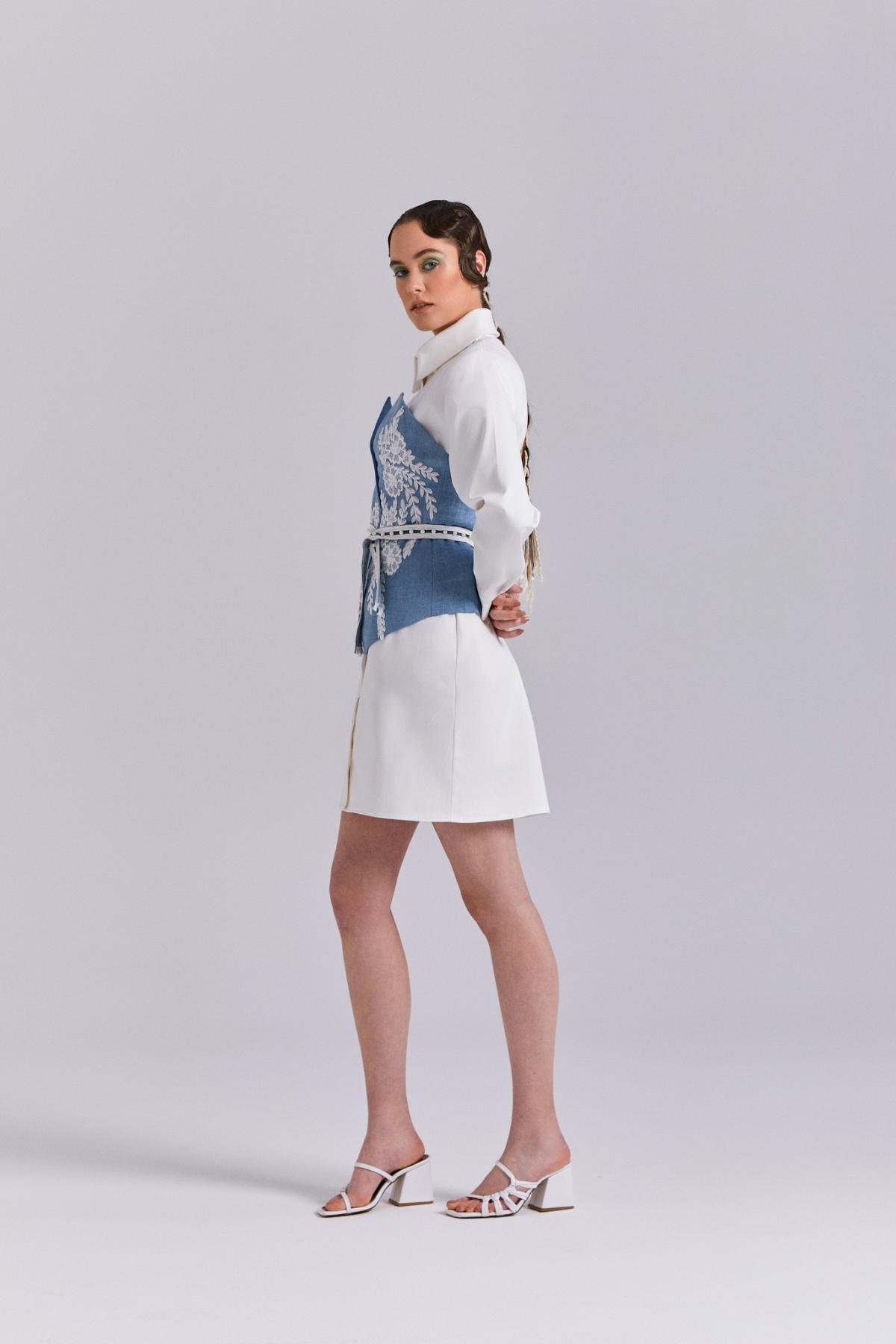 Gömlek  Elbise, Kot Detaylı, Aplikeli Elbise, Beyaz Gömlek, Denim Gömlek Elbise, Kot Büstiyer