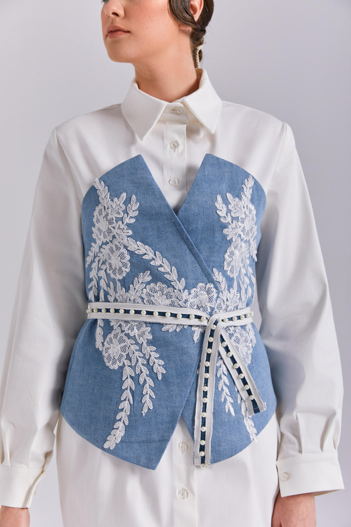 Gömlek  Elbise, Kot Detaylı, Aplikeli Elbise, Beyaz Gömlek, Denim Gömlek Elbise, Kot Büstiyer