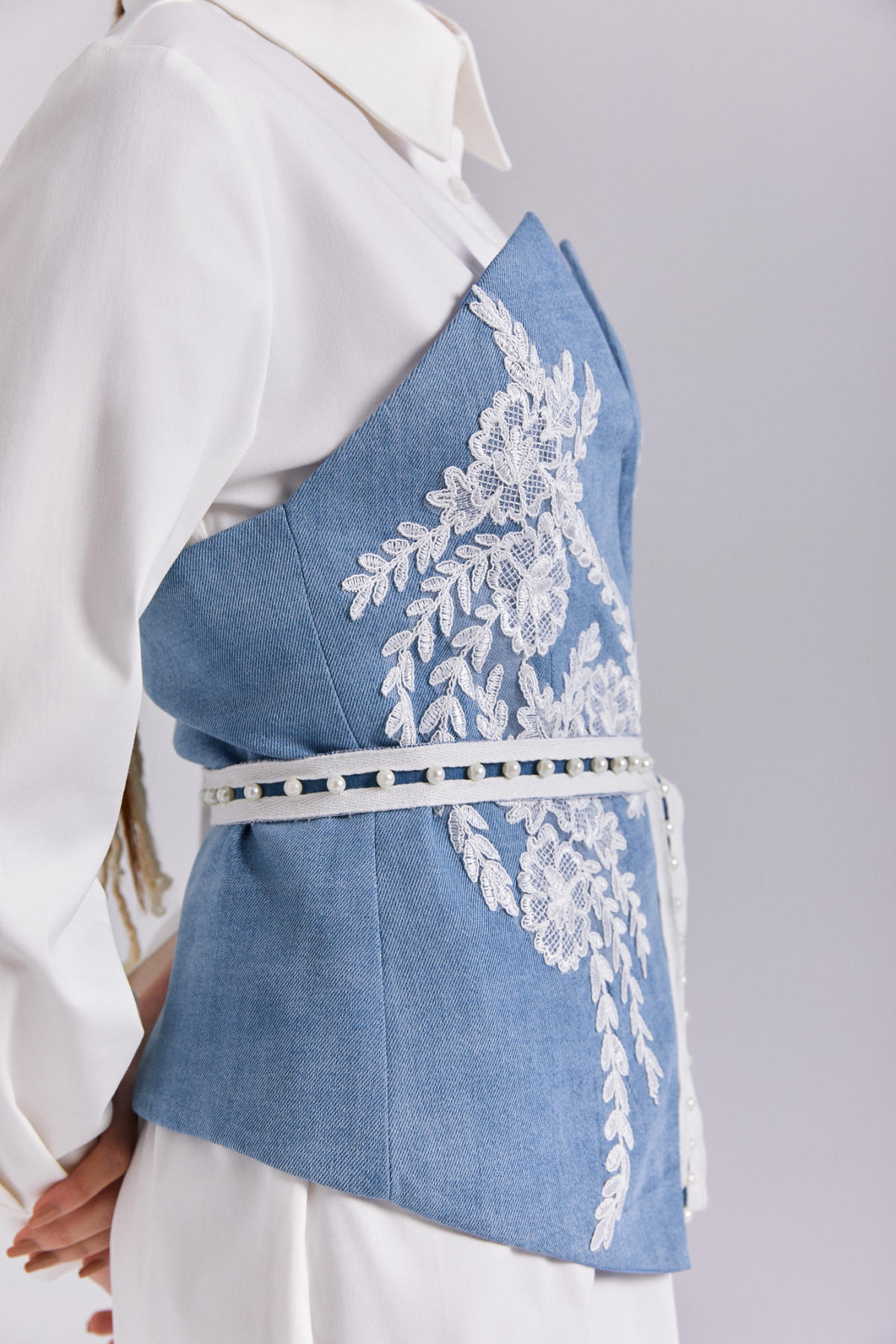 Gömlek  Elbise, Kot Detaylı, Aplikeli Elbise, Beyaz Gömlek, Denim Gömlek Elbise, Kot Büstiyer