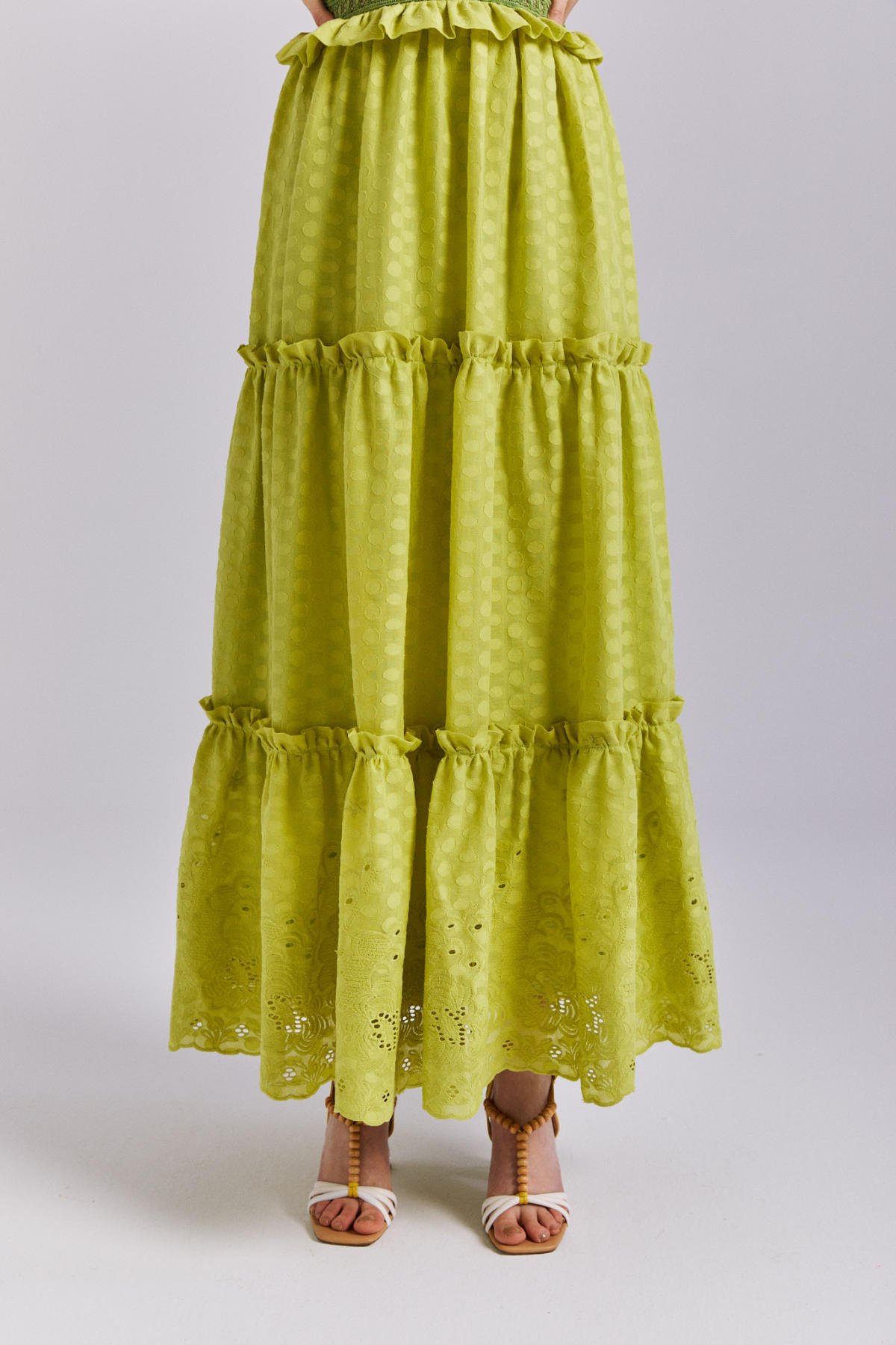 Verde Maksi Boy Elbise, Fıstık Yeşili, Maksi Elbise, Fırfırlı, Tek Omuz Elbise, Kemer Detaylı Elbise