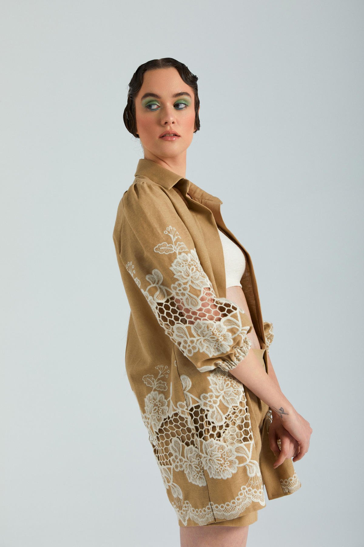 Rosa, Şort Ceket Takım, Keten Takım, Truvakar Kol, Yazlık, Gömlek Ceket