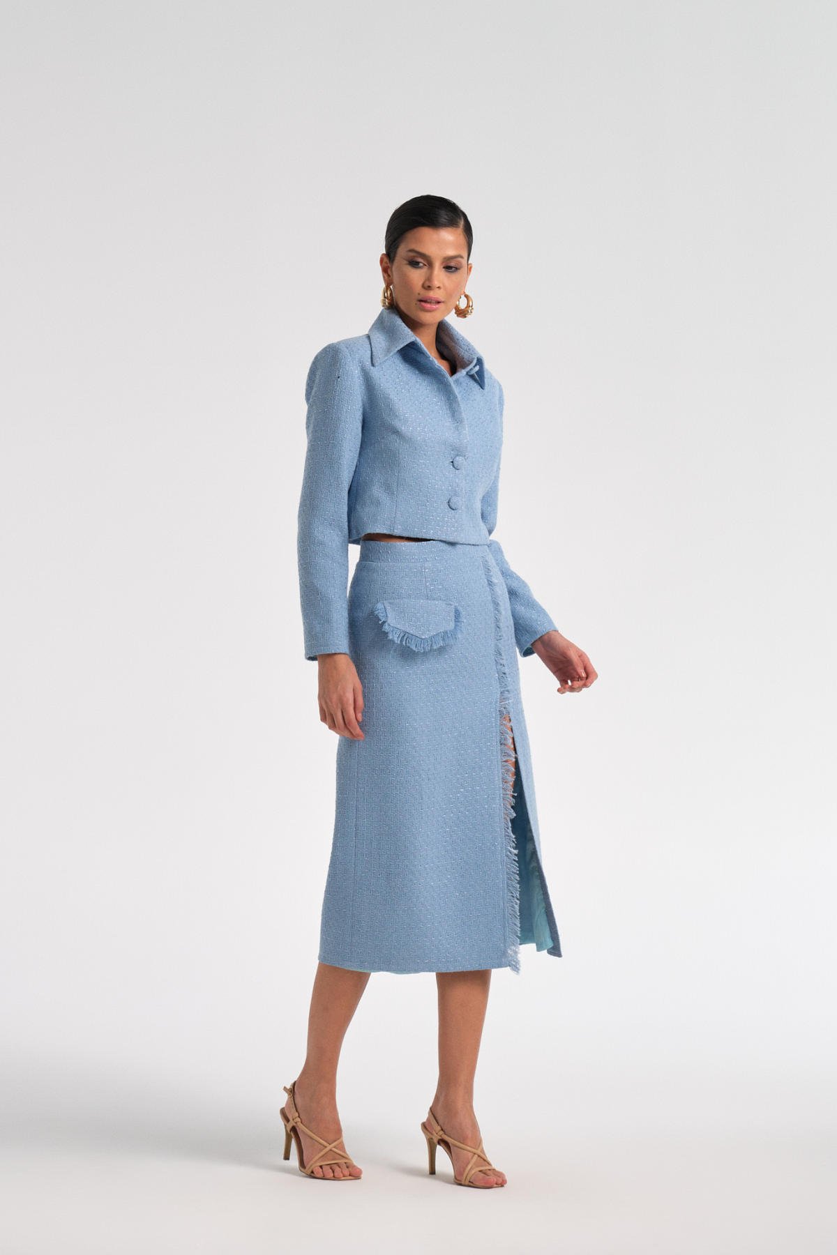 Mavi Tüvit Etek Ceket Takım