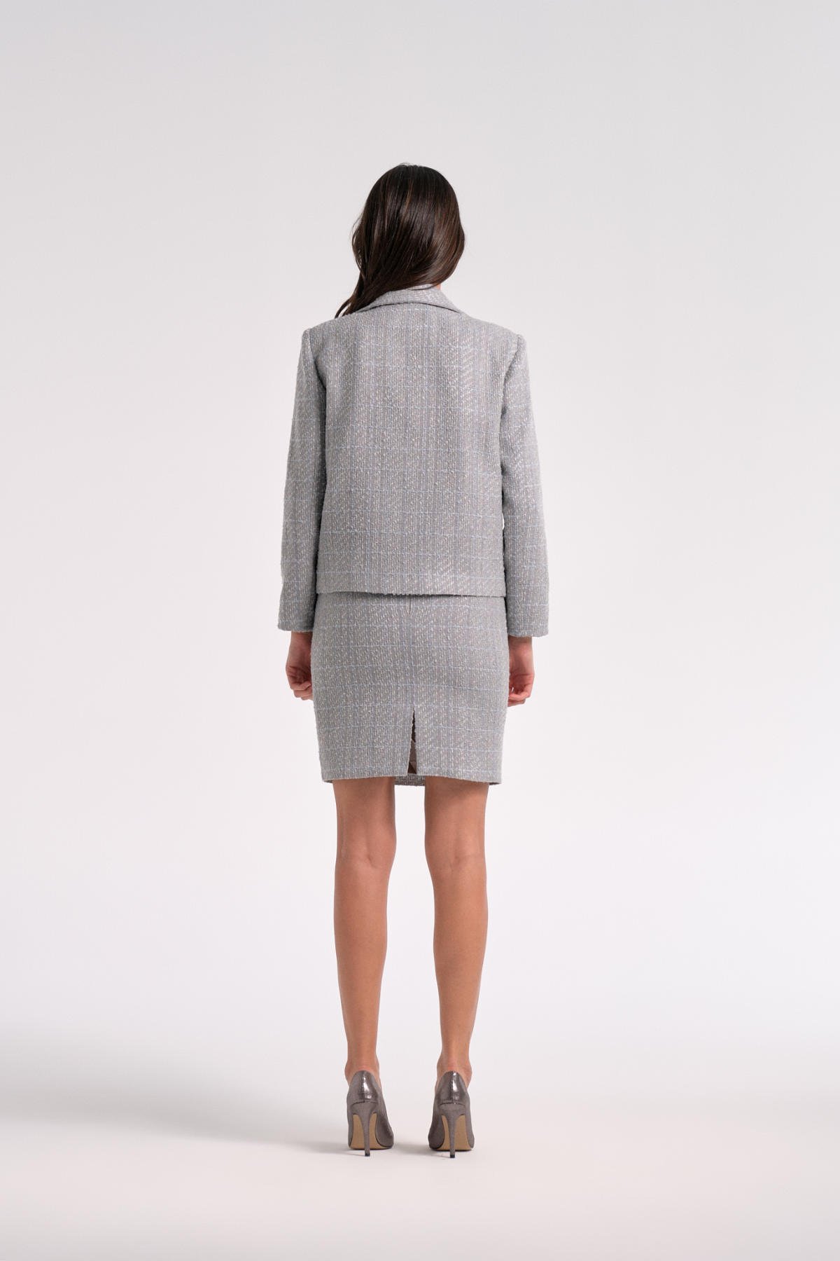 Mini Gri Tüvit Etek Ceket Takım