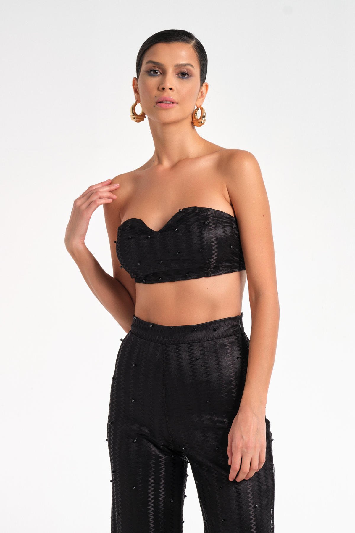 Oscar, Siyah İncili Tül Kaplama Saten Takım